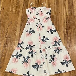 Floral Rose Pink and White Midi Dress